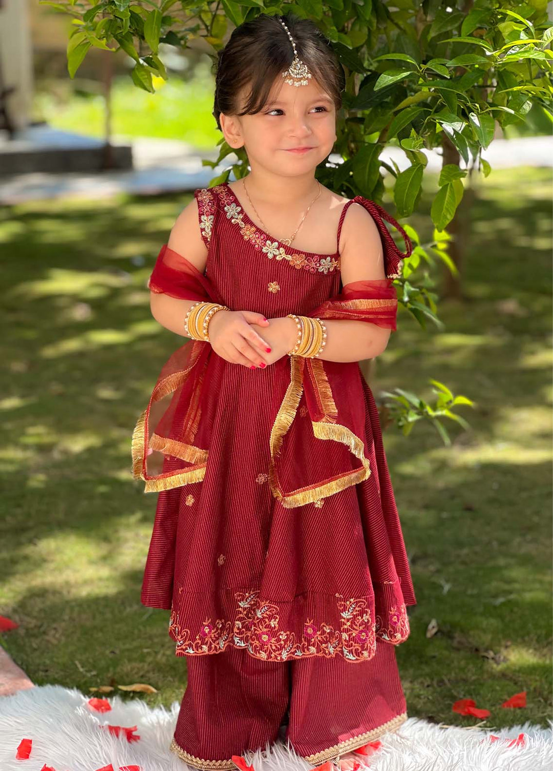 Modest Girls RTW Embroidered Mesuri 3 Piece Suit Red Festive Collection
