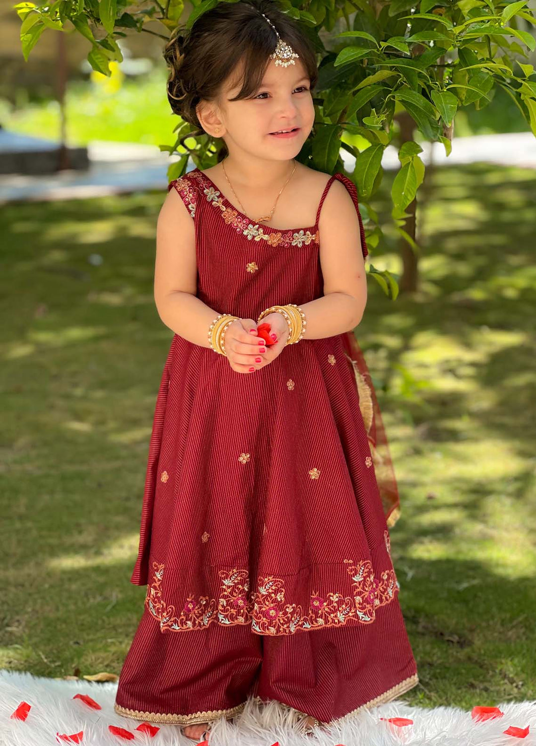 Modest Girls RTW Embroidered Mesuri 3 Piece Suit Red Festive Collection
