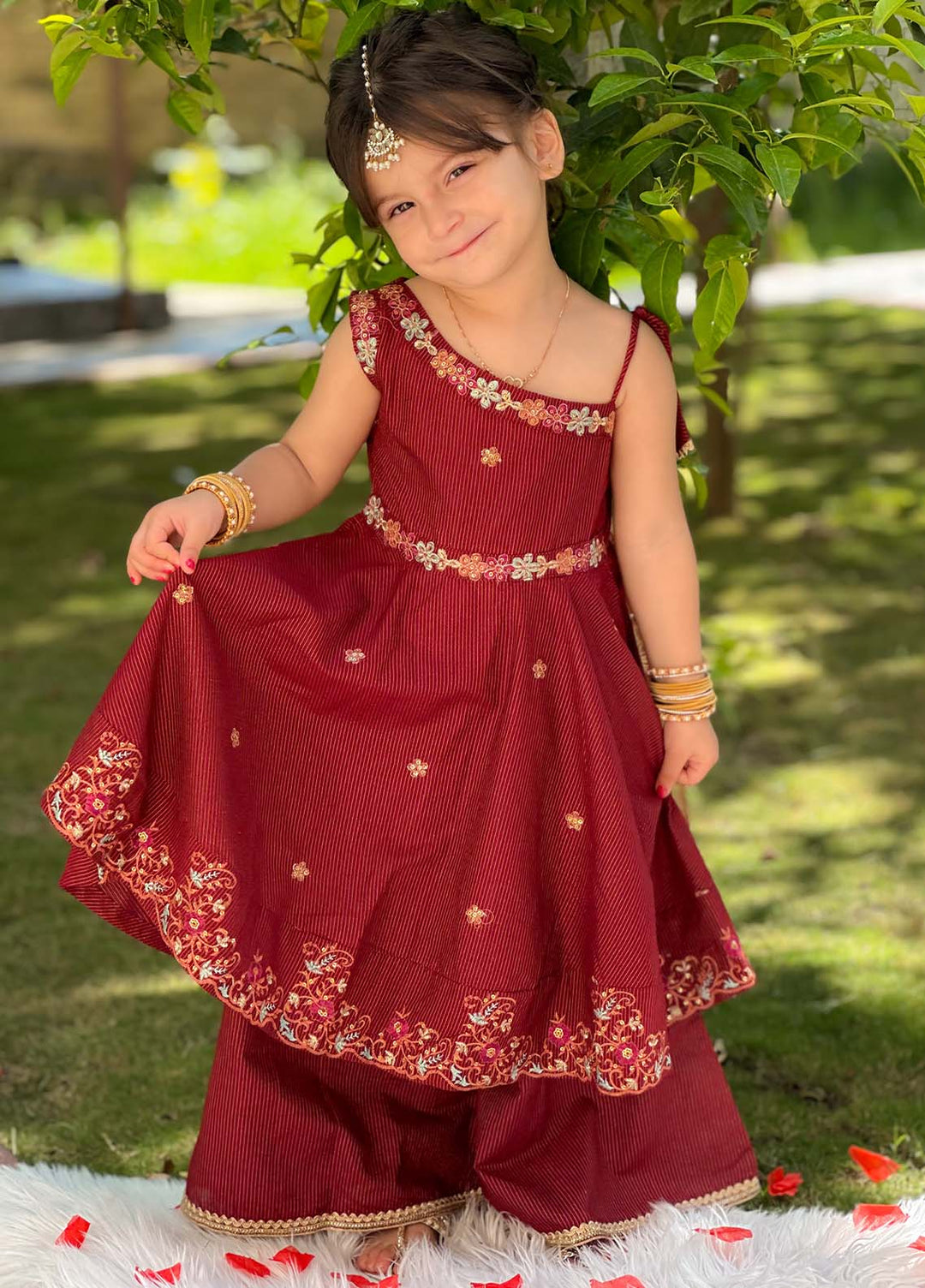Modest Girls RTW Embroidered Mesuri 3 Piece Suit Red Festive Collection