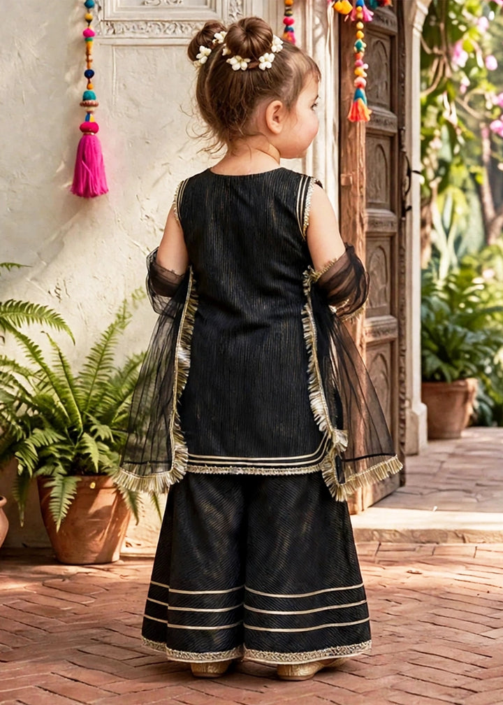Modest Girls RTW Embroidered Cotton 3 Piece Suit Black Festive Collection