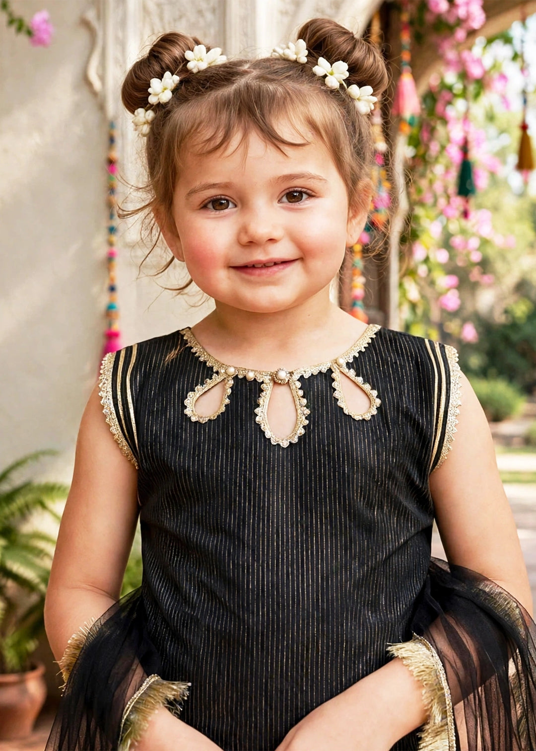 Modest Girls RTW Embroidered Cotton 3 Piece Suit Black Festive Collection