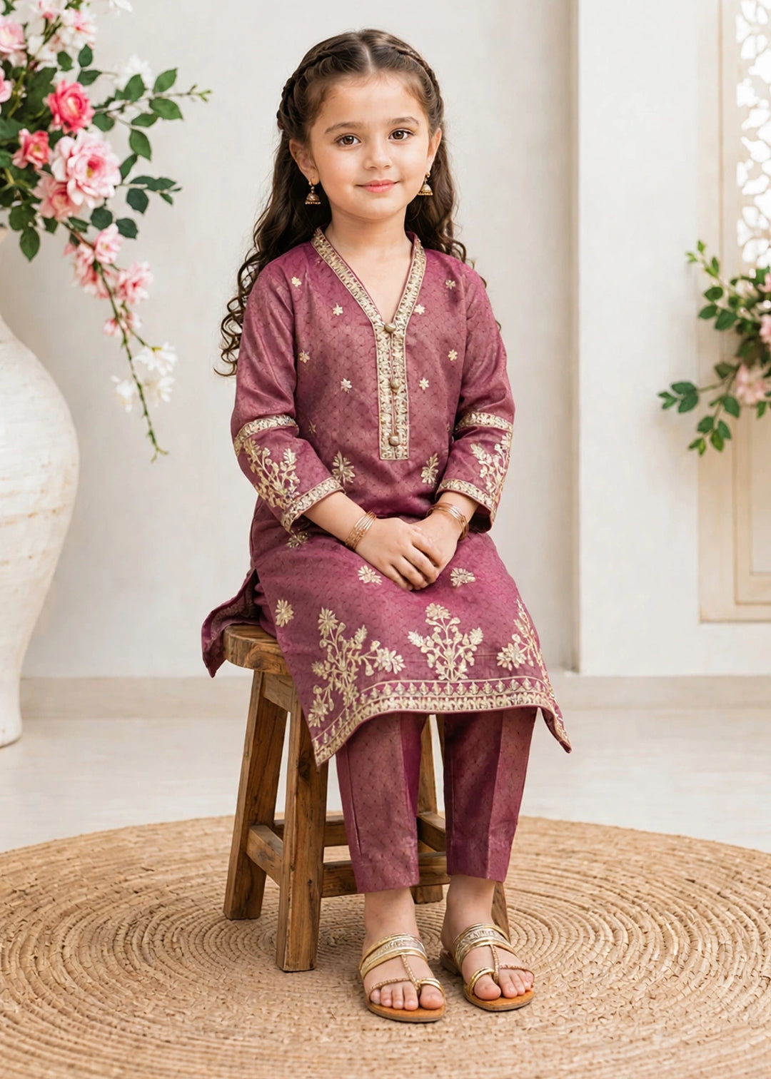 Modest Girls RTW Embroidered Mesuri 3 Piece Suit Maroon Festive Collection