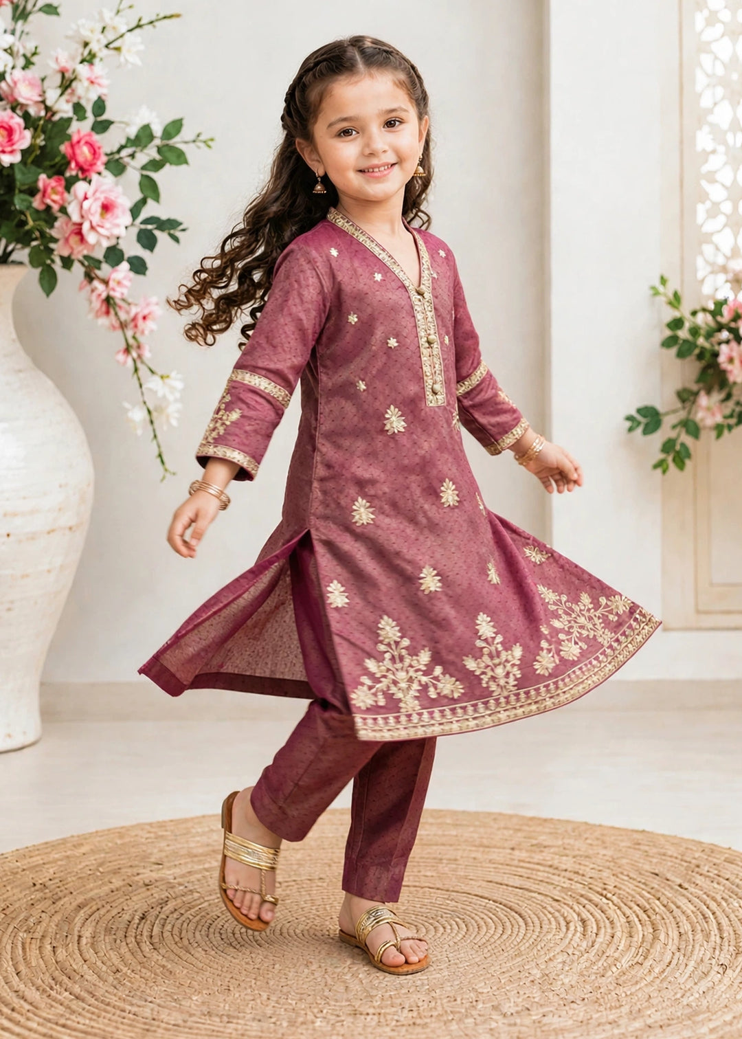 Modest Girls RTW Embroidered Mesuri 3 Piece Suit Maroon Festive Collection