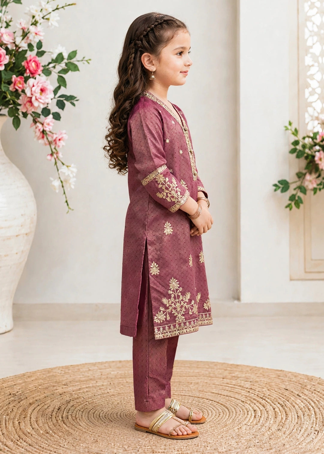 Modest Girls RTW Embroidered Mesuri 3 Piece Suit Maroon Festive Collection