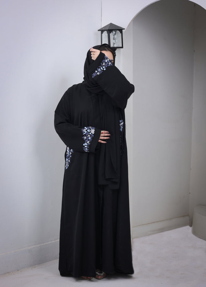 Esmira by Clarity Glam Women RTW Embroidered Nada 2 Piece Auzre Abaya with Scarf Casual Collection