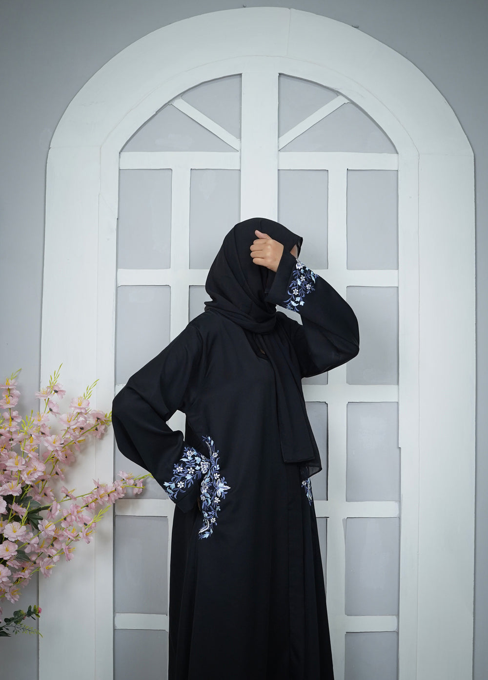Esmira by Clarity Glam Women RTW Embroidered Nada 2 Piece Auzre Abaya with Scarf Casual Collection