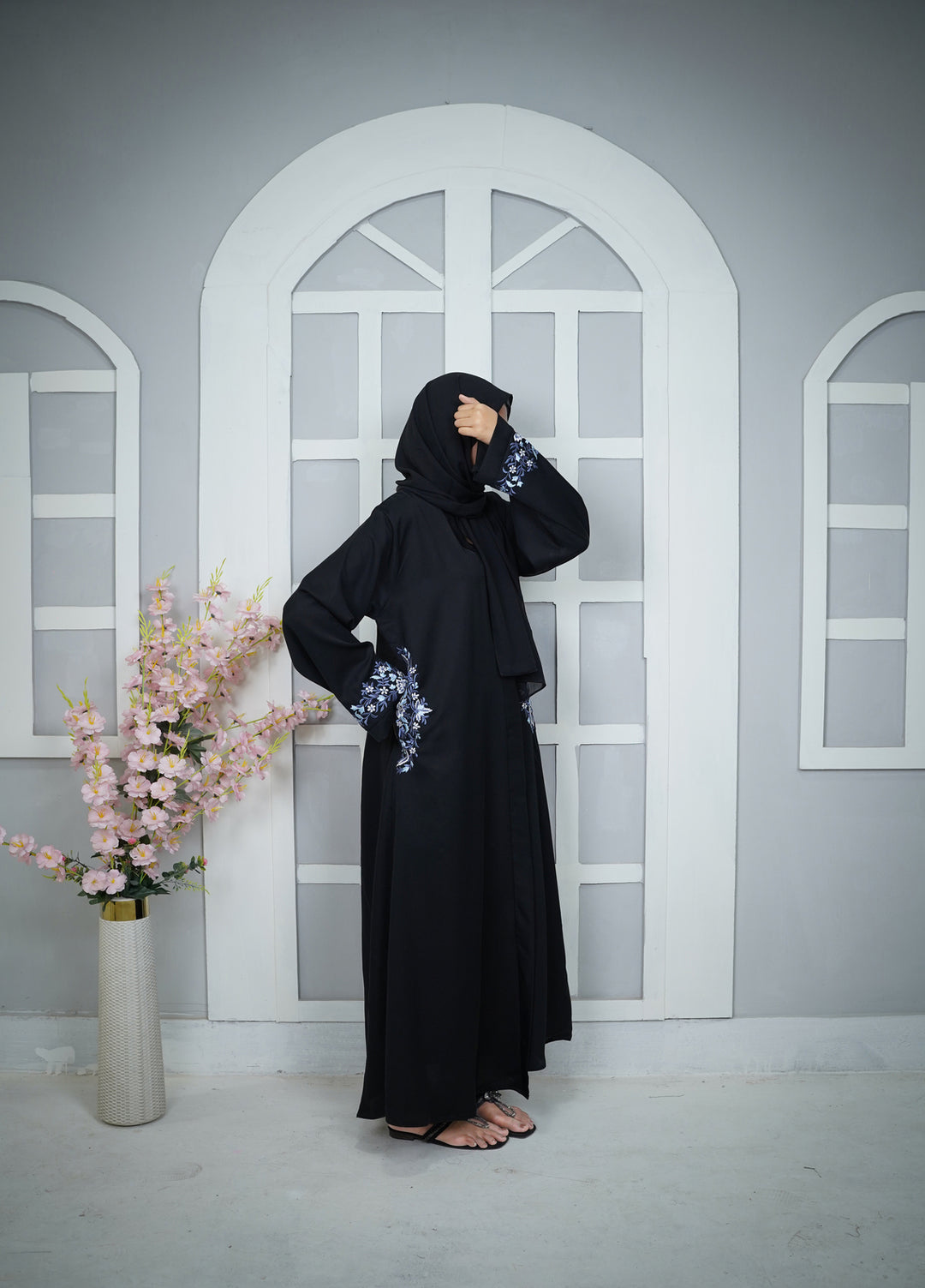 Esmira by Clarity Glam Women RTW Embroidered Nada 2 Piece Auzre Abaya with Scarf Casual Collection