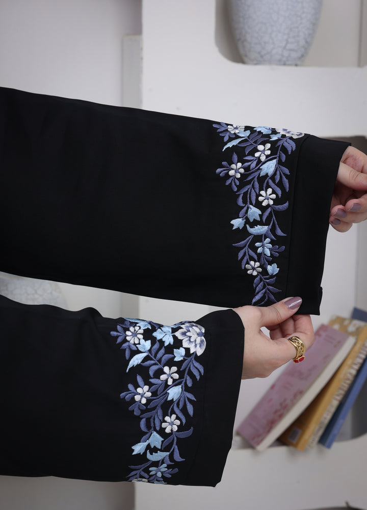 Esmira by Clarity Glam Women RTW Embroidered Nada 2 Piece Auzre Abaya with Scarf Casual Collection