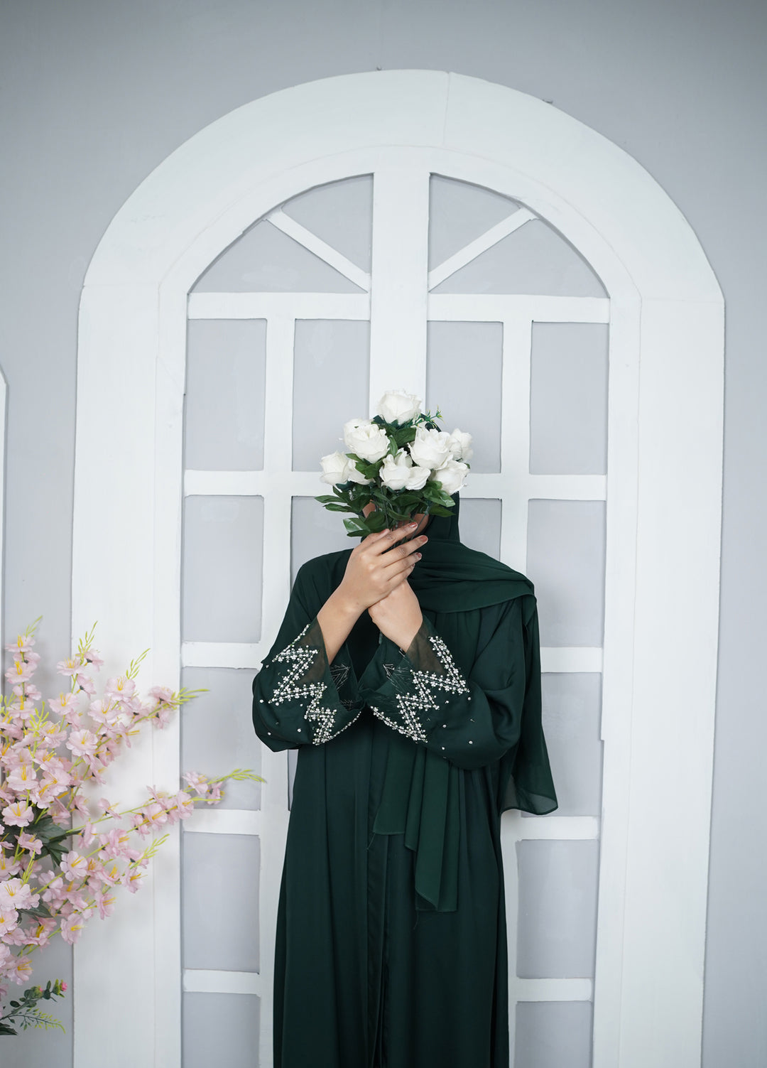 Esmira by Clarity Glam Women RTW Hand work Nada 2 Piece Green Abaya with Scarf Casual Collection