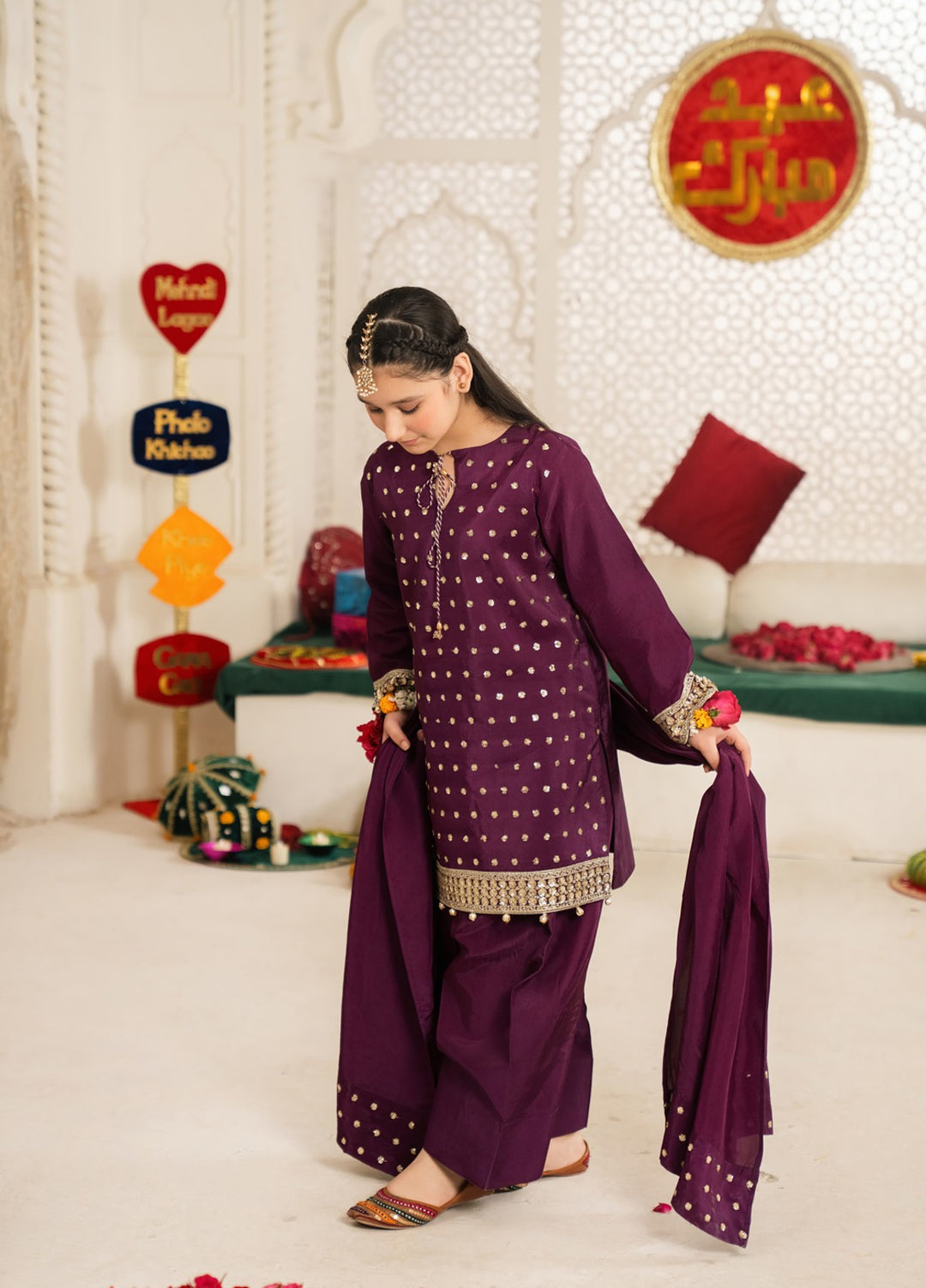 Mini Mefil by Pashmire RTW Embroidered Silk 3 Piece Suit Sukhi Festive Collection