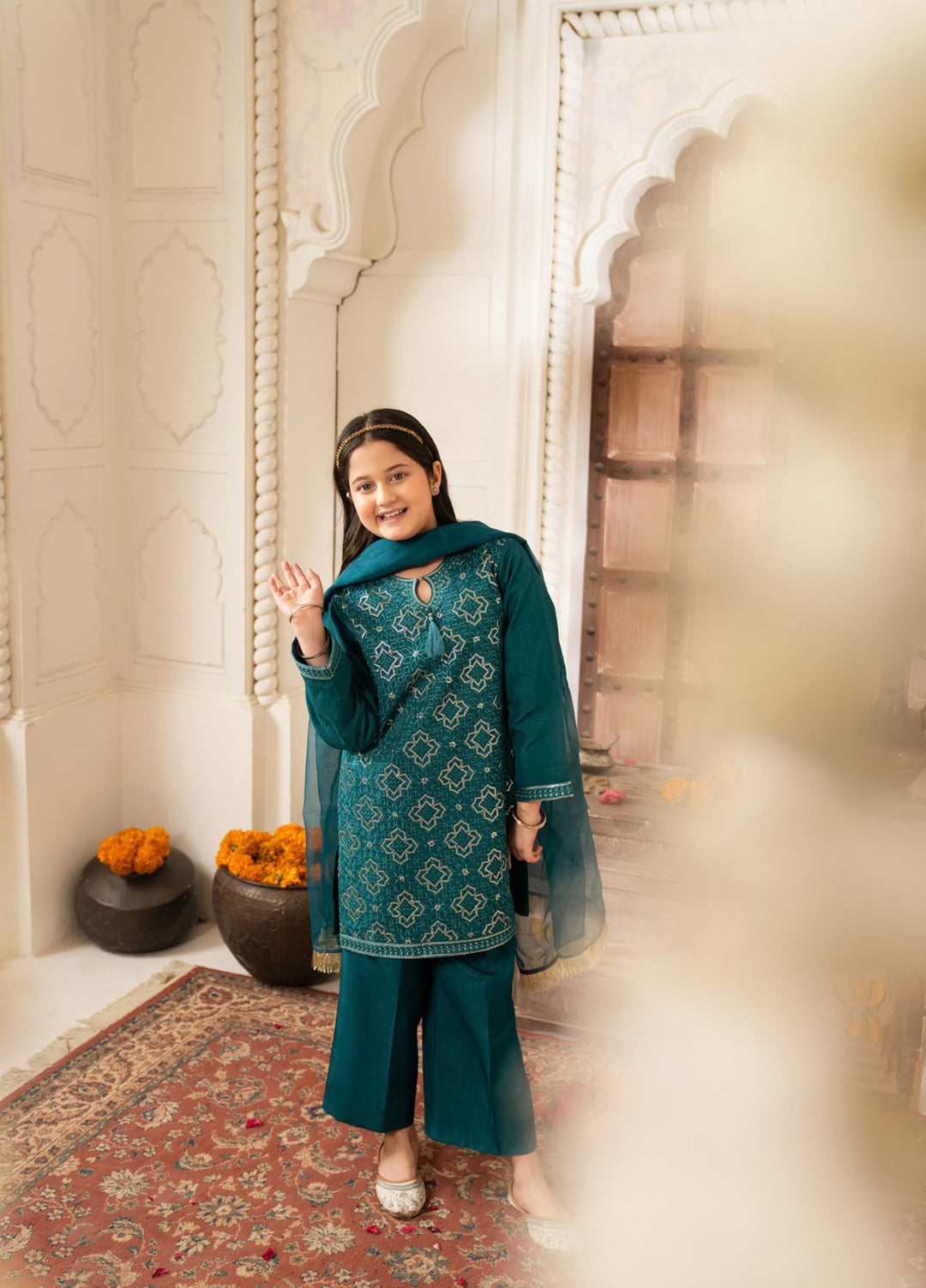 Mini Mefil by Pashmire RTW Embroidered Silk 3 Piece Suit Noori Festive Collection