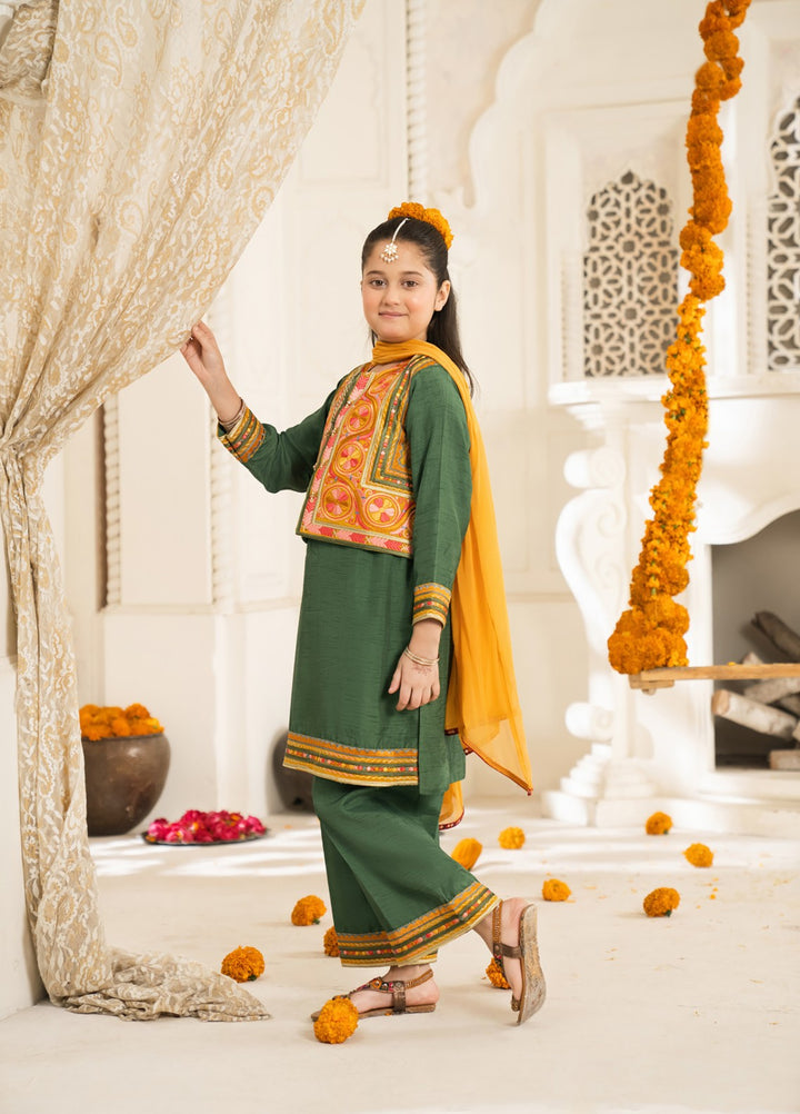Mini Mefil by Pashmire RTW Embroidered Silk 3 Piece Suit Zarqa Festive Collection