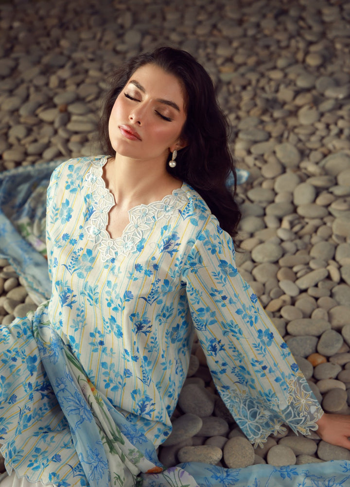 Sahar Unstitched Printed Lawn 3 Piece Suit Azure Jardin - Eid Collection