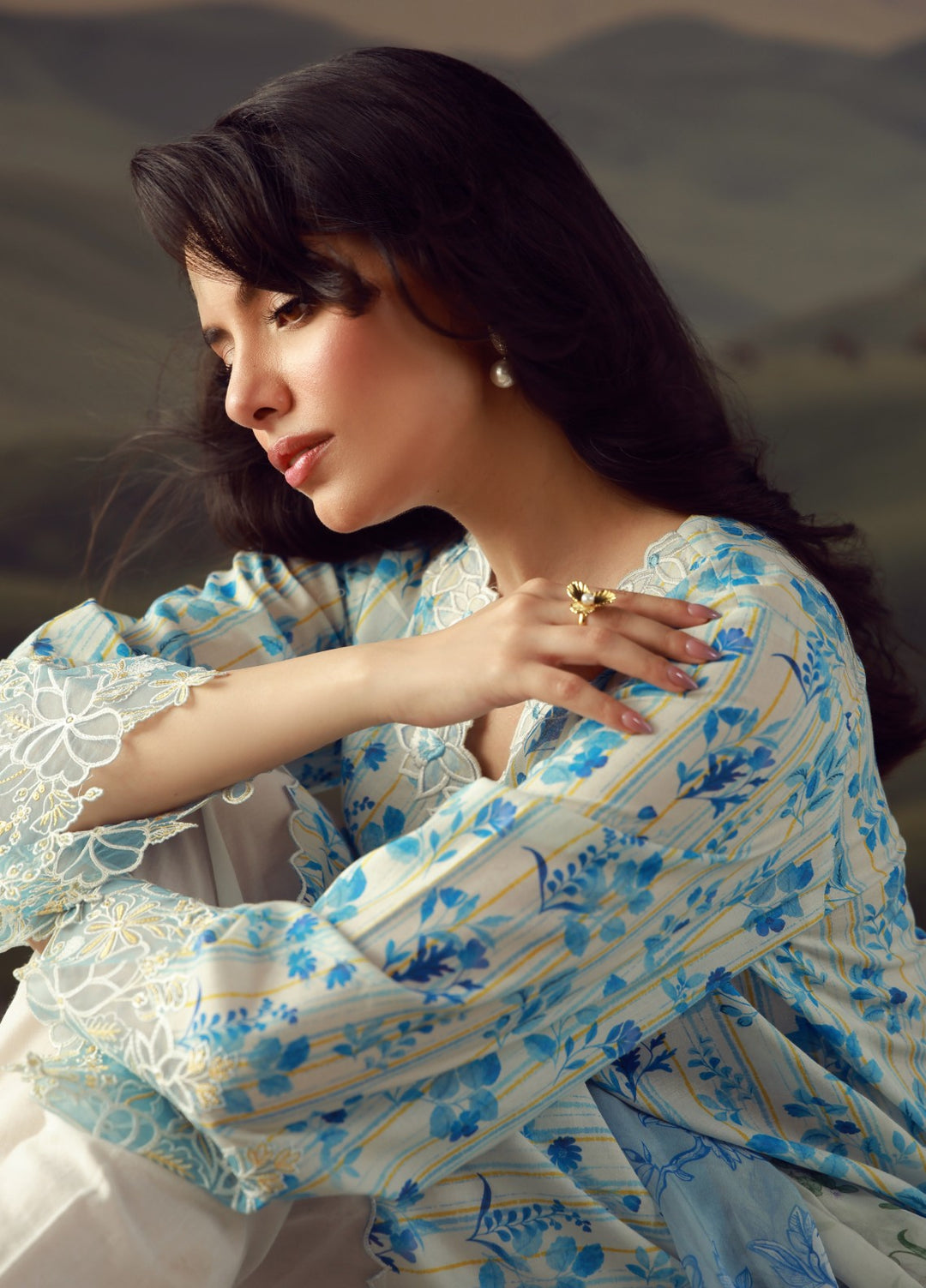 Sahar Unstitched Printed Lawn 3 Piece Suit Azure Jardin - Eid Collection
