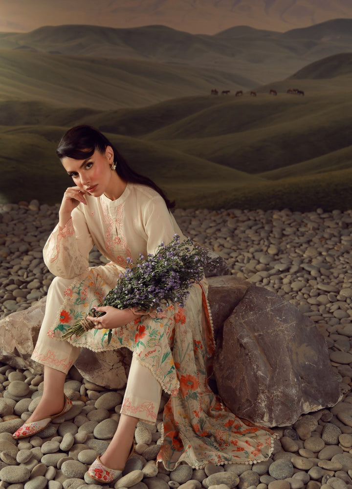 Sahar Unstitched Embroidered Lawn 3 Piece Suit Peach Reverie - Eid Collection