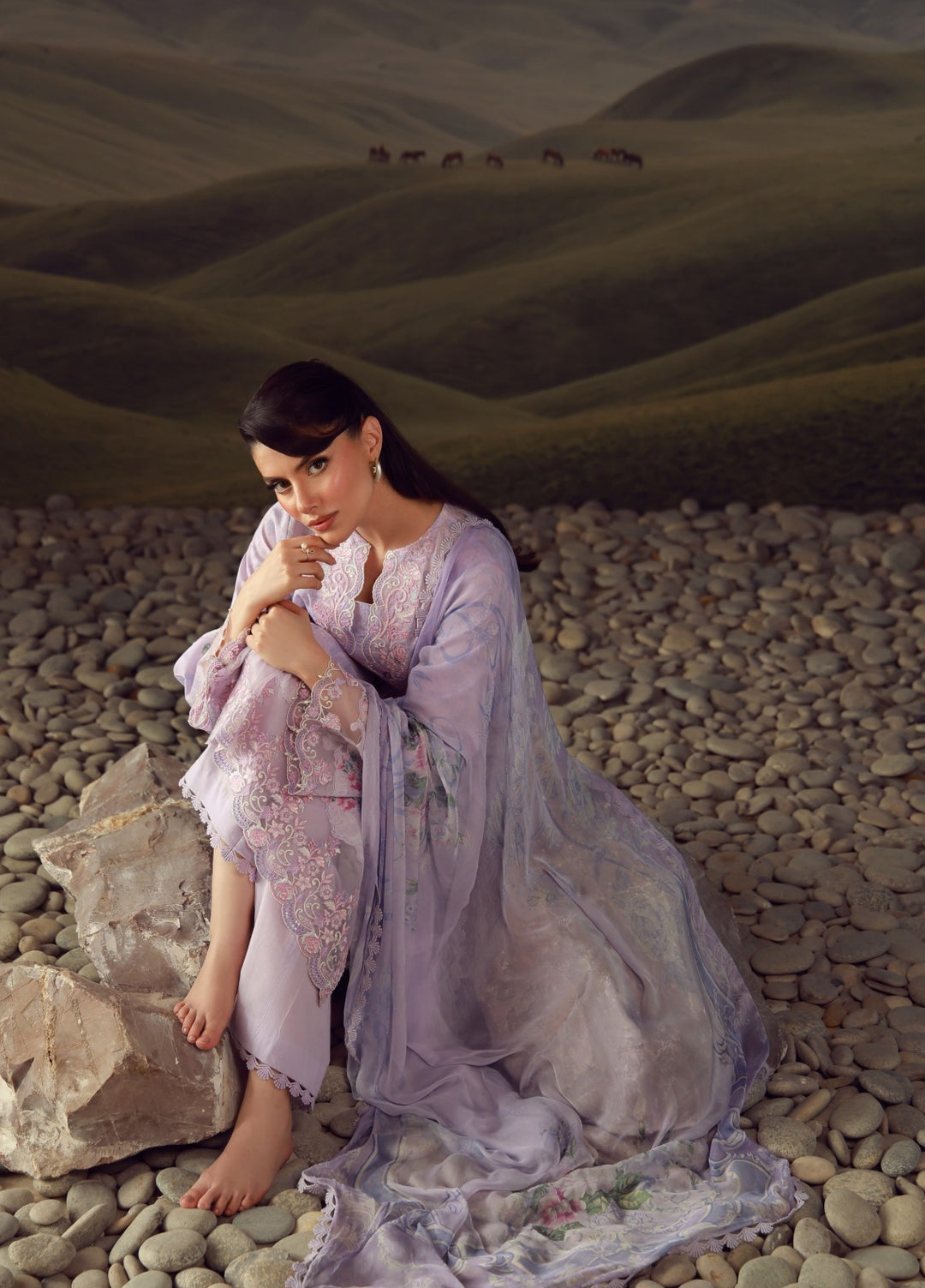 Sahar Unstitched Printed Lawn 3 Piece Suit Lilac Haze - Eid Collection