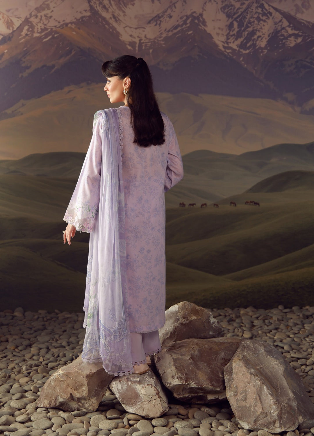 Sahar Unstitched Printed Lawn 3 Piece Suit Lilac Haze - Eid Collection