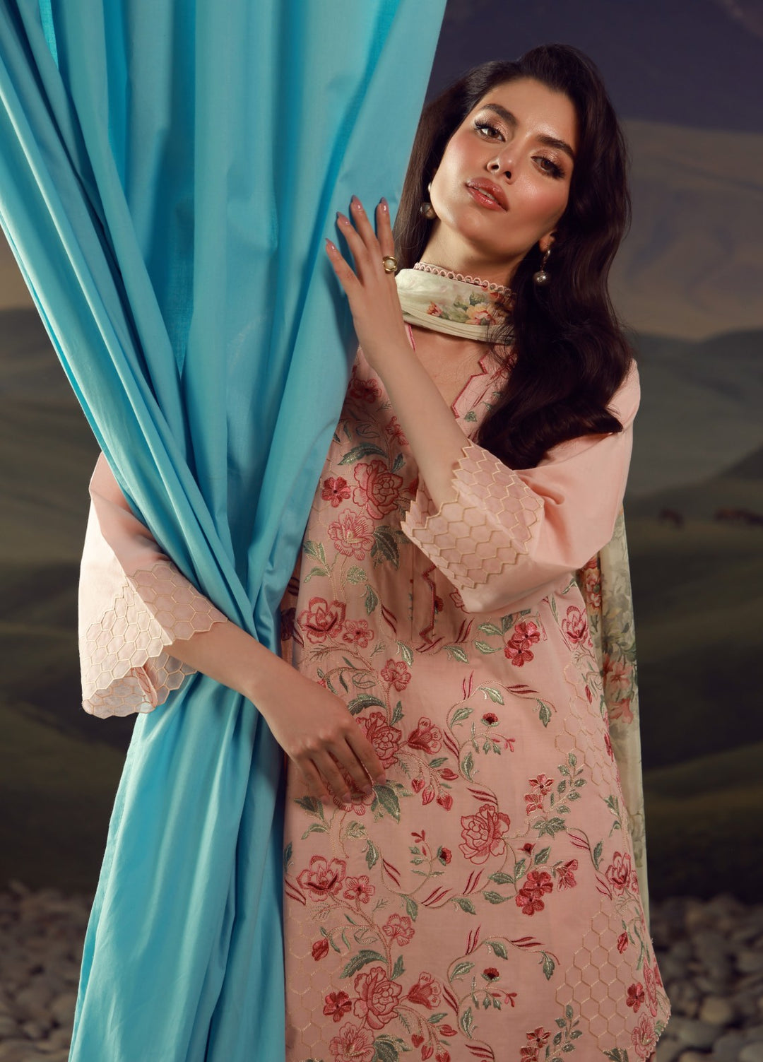 Sahar Unstitched Embroidered Lawn 3 Piece Suit Rose Mirage - Eid Collection