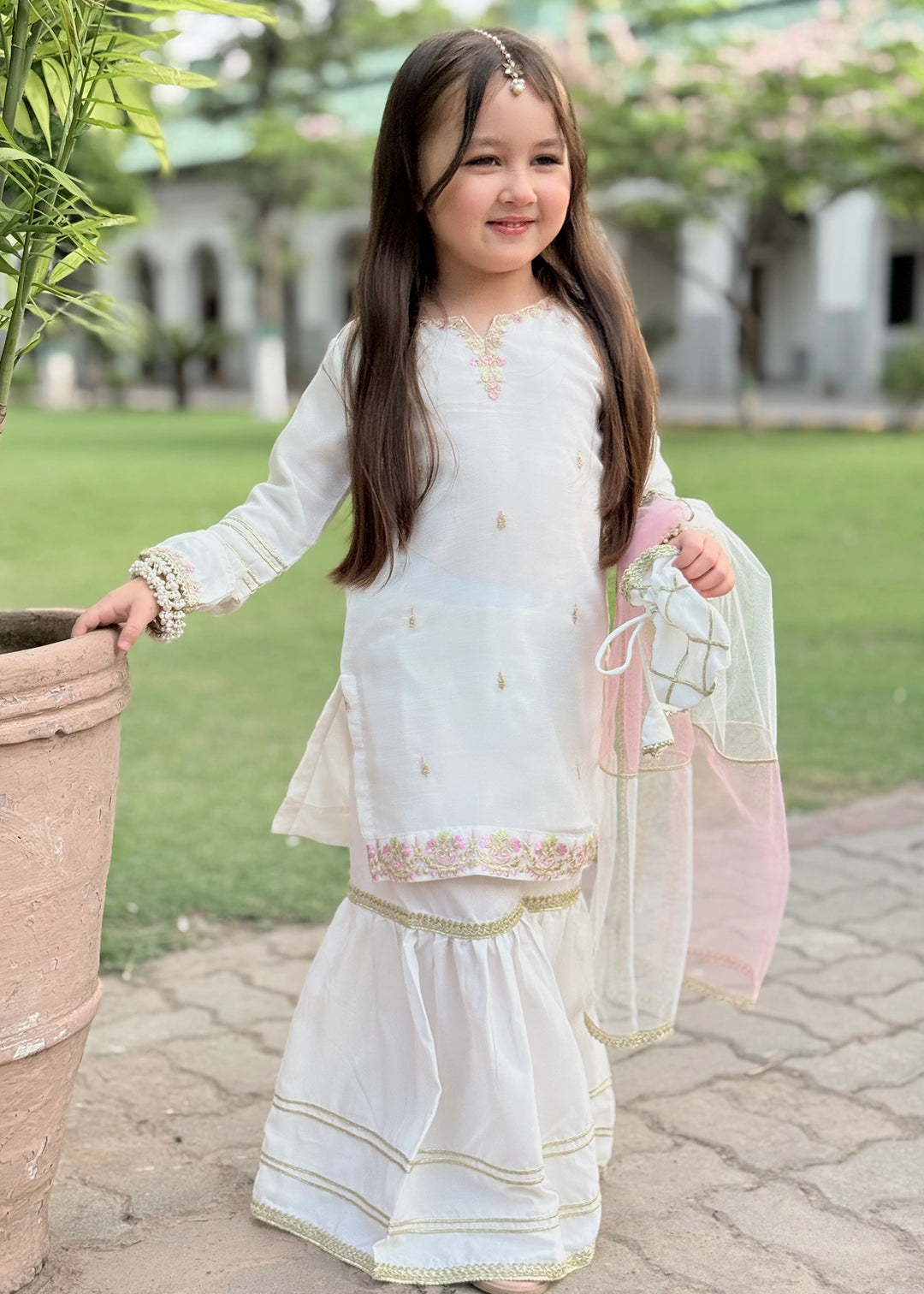 Modest Girls RTW Embroidered Chiffon 3 Piece Suit White Wedding Collection