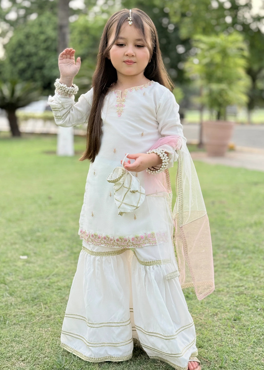 Modest Girls RTW Embroidered Chiffon 3 Piece Suit White Wedding Collection