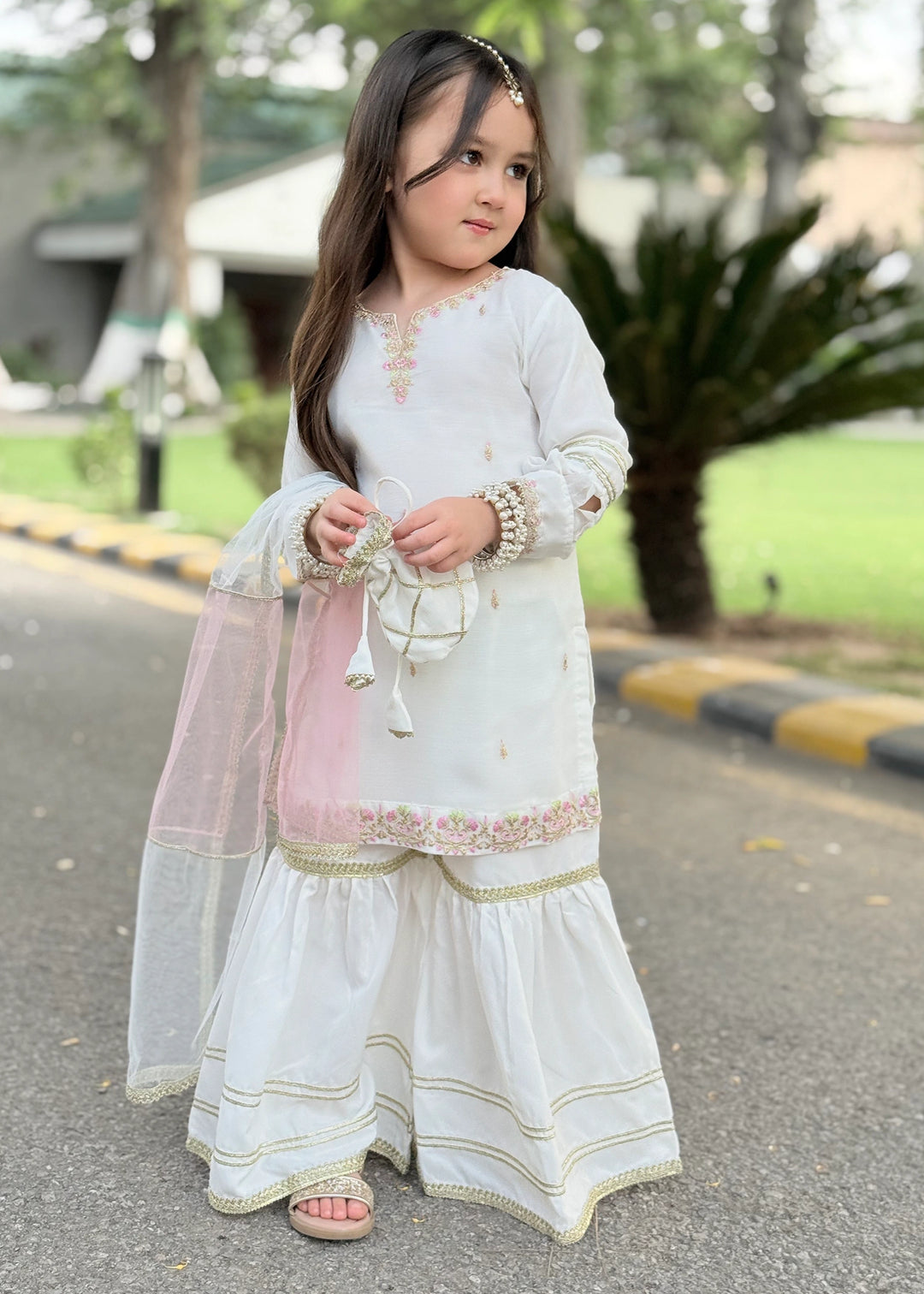Modest Girls RTW Embroidered Chiffon 3 Piece Suit White Wedding Collection