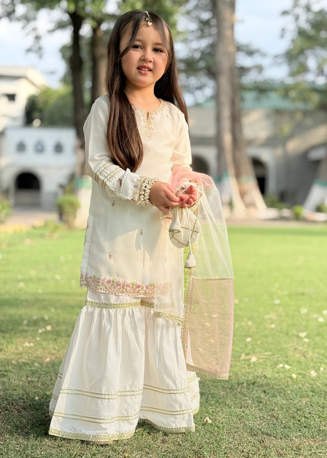 Modest Girls RTW Embroidered Chiffon 3 Piece Suit White Wedding Collection