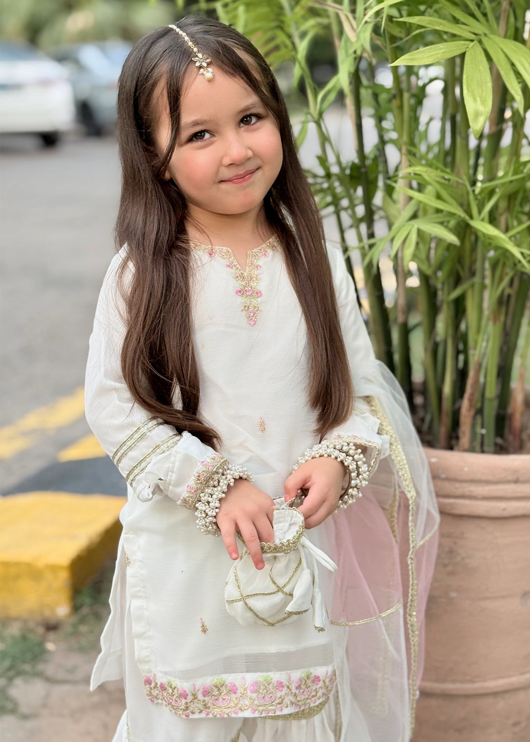 Modest Girls RTW Embroidered Chiffon 3 Piece Suit White Wedding Collection