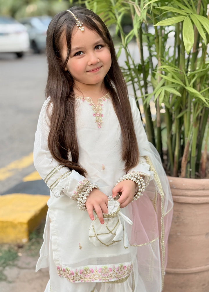 Modest Girls RTW Embroidered Chiffon 3 Piece Suit White Wedding Collection