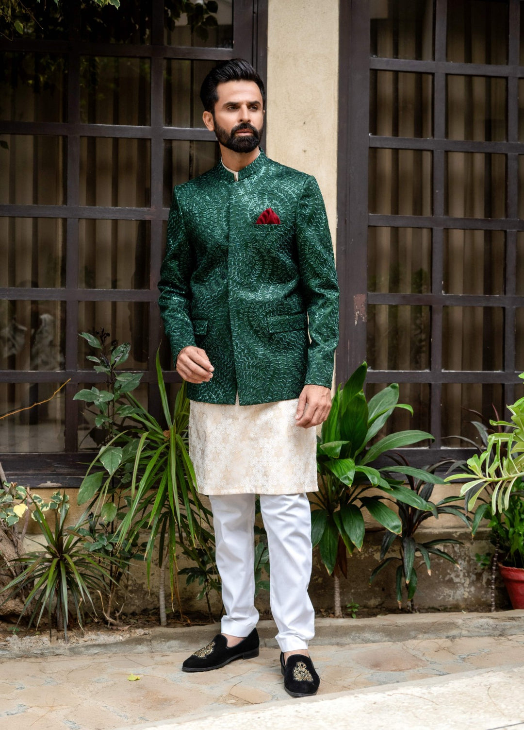 Zarrar by Edge Republic Mens RTW Embroidered Blended Cotton 3 Piece Suit Prince Coat ER 2096 Festive Collection