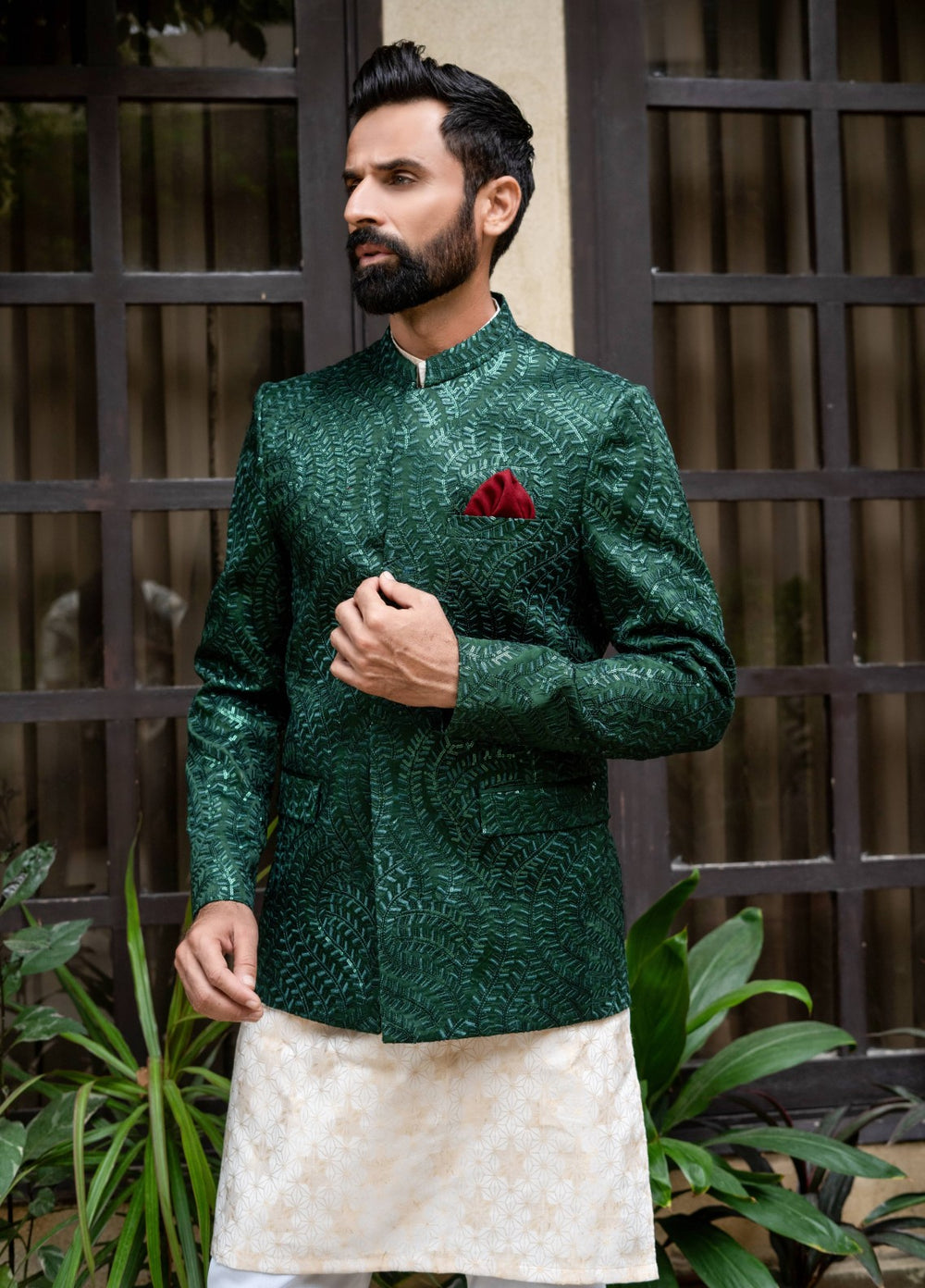 Zarrar by Edge Republic Mens RTW Embroidered Blended Cotton 3 Piece Suit Prince Coat ER 2096 Festive Collection