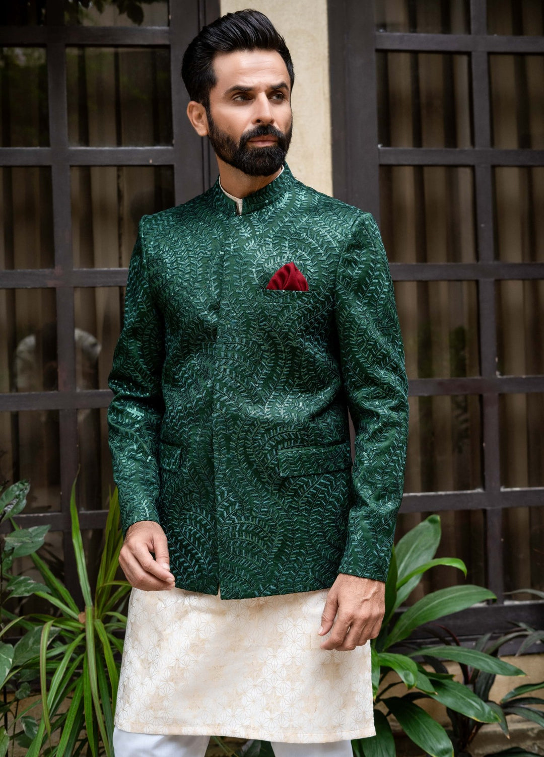 Zarrar by Edge Republic Mens RTW Embroidered Blended Cotton 3 Piece Suit Prince Coat ER 2096 Festive Collection