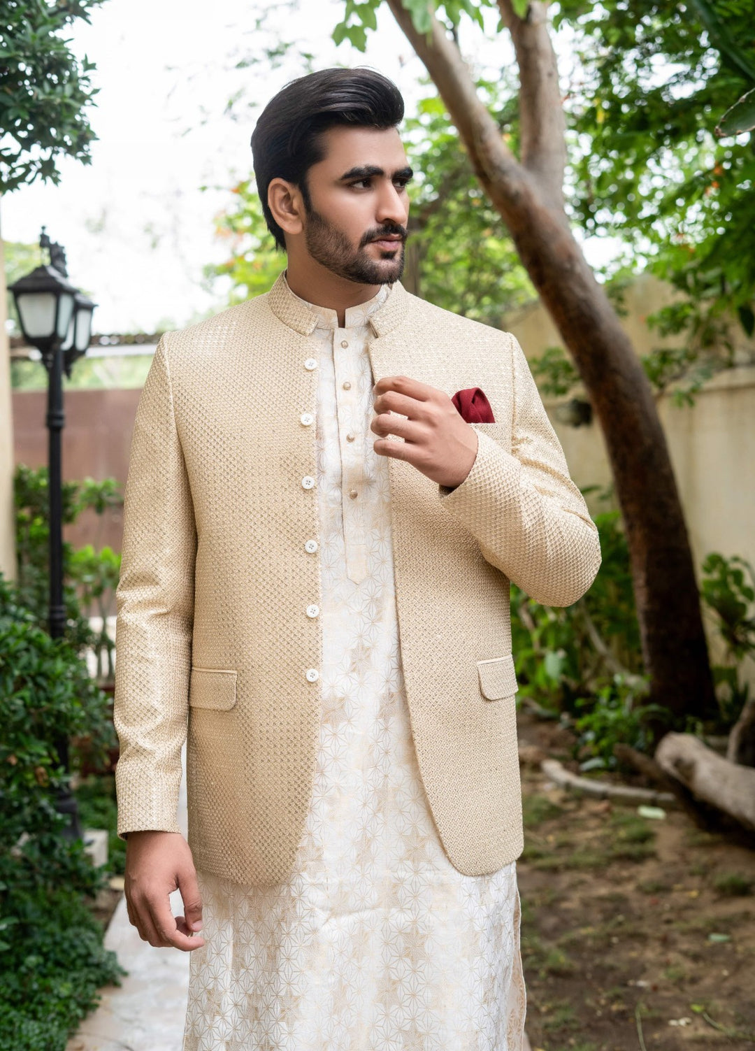 Zarrar by Edge Republic Mens RTW Embroidered Blended Cotton 3 Piece Suit Prince Coat ER 2072 Festive Collection