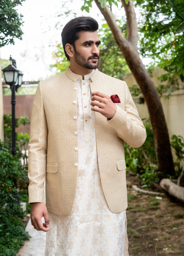 Zarrar by Edge Republic Mens RTW Embroidered Blended Cotton 3 Piece Suit Prince Coat ER 2072 Festive Collection