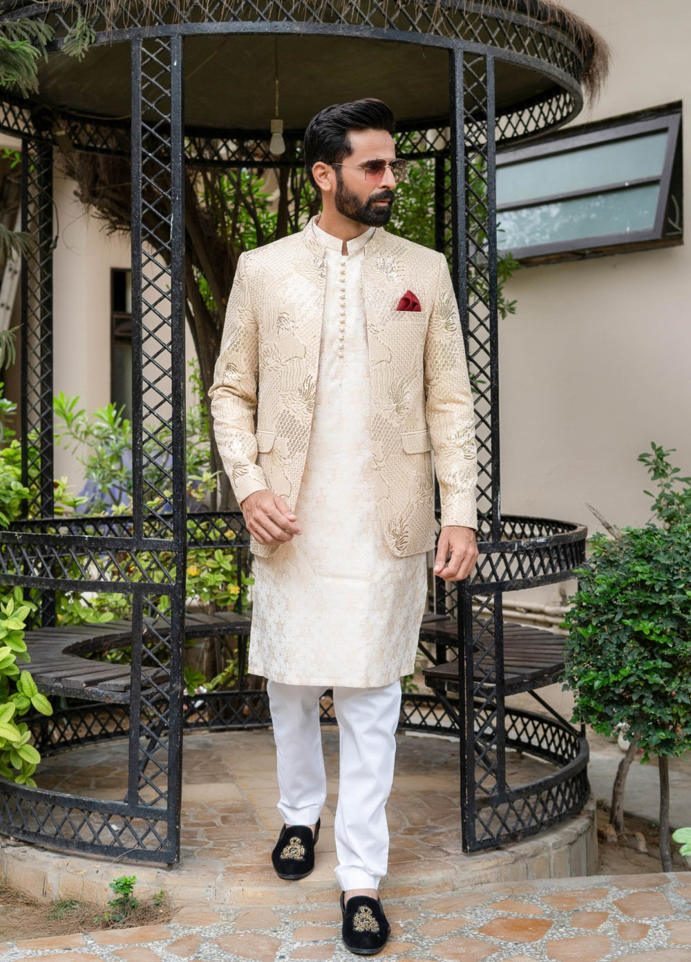 Zarrar by Edge Republic Mens RTW Embroidered Blended Cotton 3 Piece Suit Prince Coat ER 2073 Festive Collection
