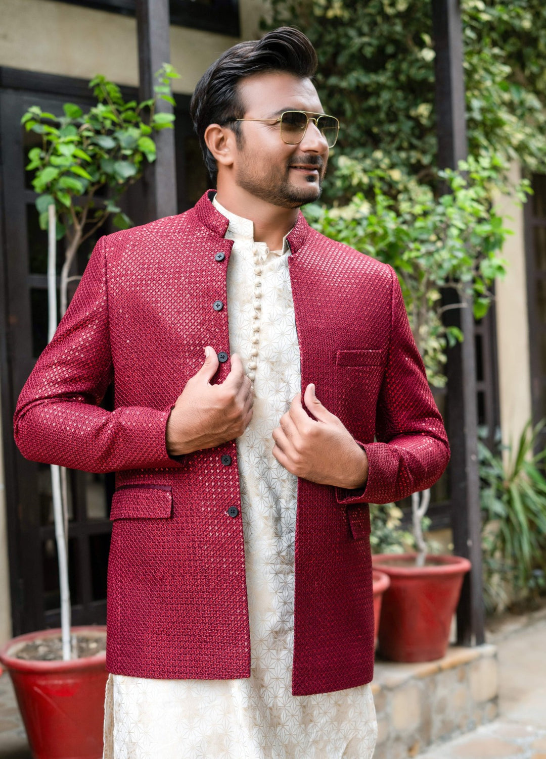 Zarrar by Edge Republic Mens RTW Embroidered Blended Cotton 3 Piece Suit Prince Coat ER 2091 Festive Collection