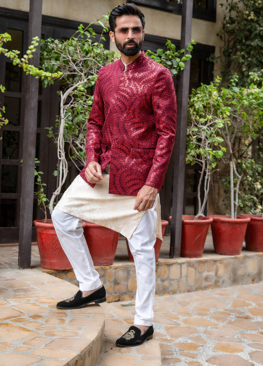 Zarrar by Edge Republic Mens RTW Embroidered Blended Cotton 3 Piece Suit Prince Coat ER 2092 Festive Collection