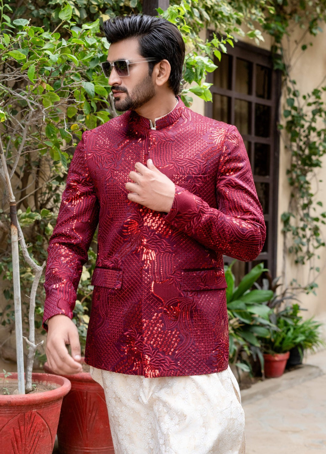 Zarrar by Edge Republic Mens RTW Embroidered Blended Cotton 3 Piece Suit Prince Coat ER 2093 Festive Collection