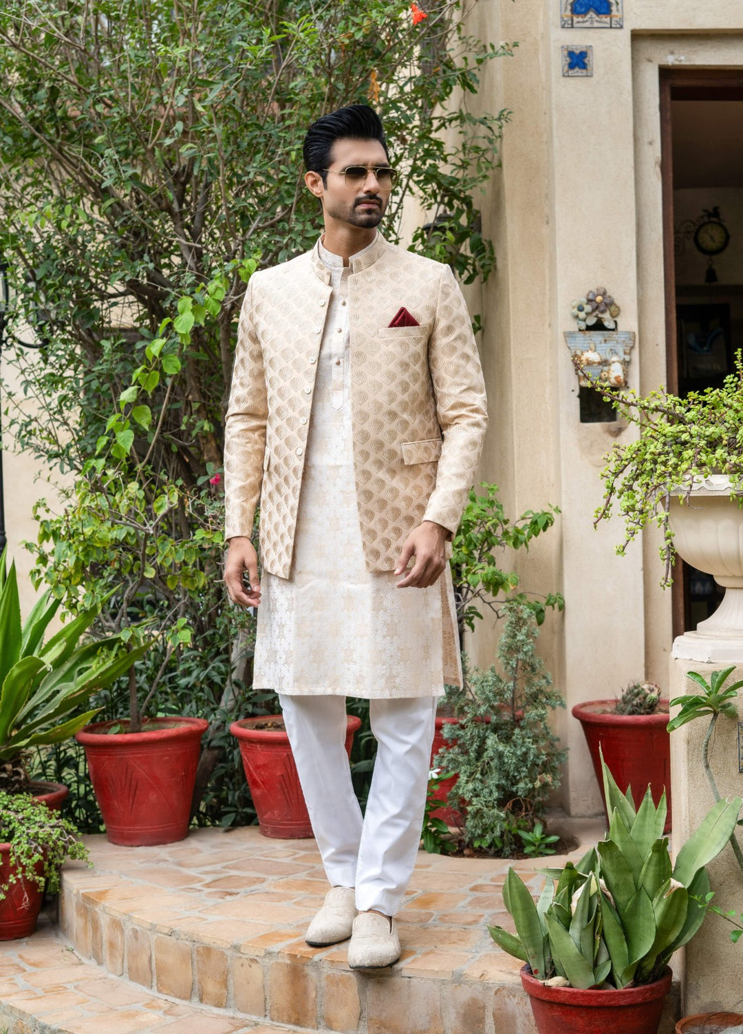 Zarrar by Edge Republic Mens RTW Embroidered Blended Cotton 3 Piece Suit Prince Coat ER 2074 Festive Collection