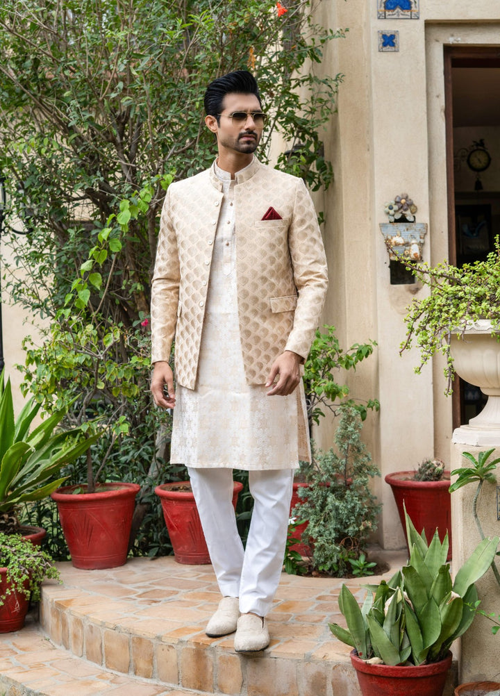 Zarrar by Edge Republic Mens RTW Embroidered Blended Cotton 3 Piece Suit Prince Coat ER 2074 Festive Collection