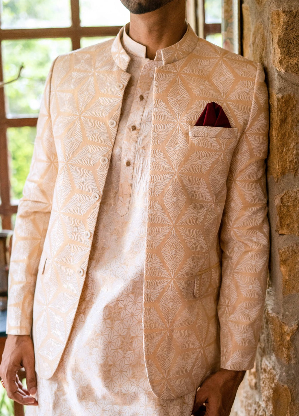 Zarrar by Edge Republic Mens RTW Embroidered Blended Cotton 3 Piece Suit Prince Coat ER 2075 Festive Collection