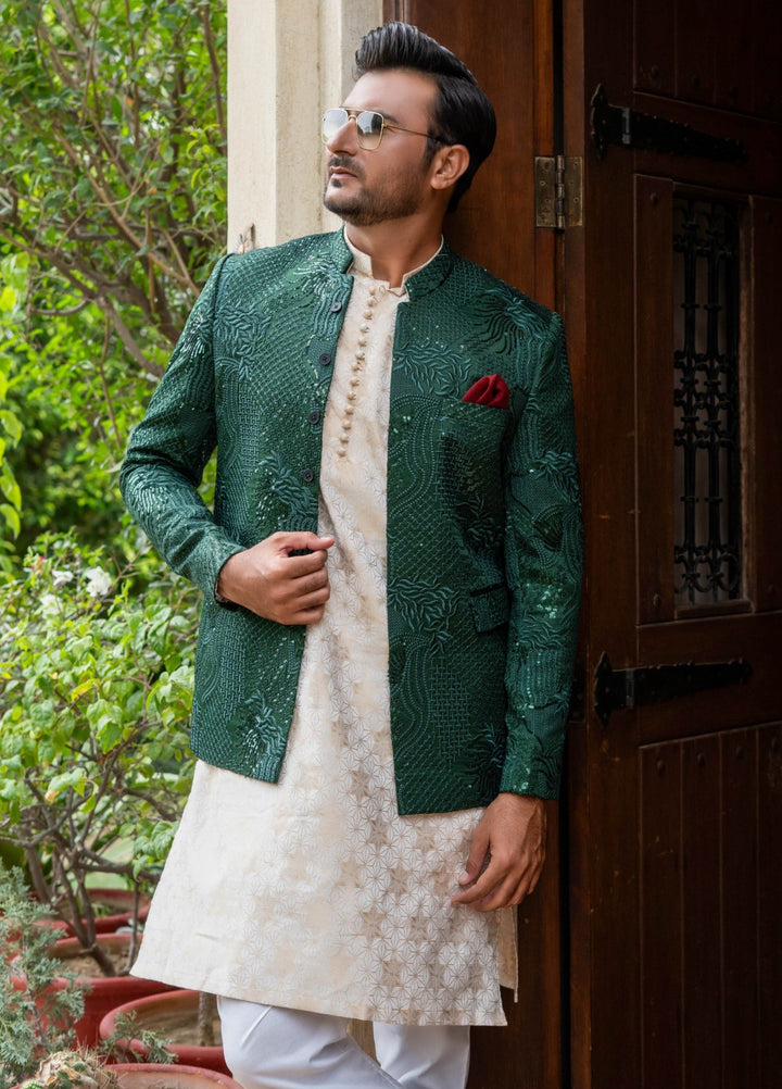 Zarrar by Edge Republic Mens RTW Embroidered Blended Cotton 3 Piece Suit Prince Coat ER 2094 Festive Collection
