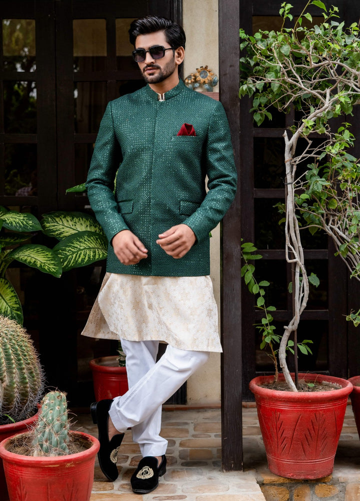 Zarrar by Edge Republic Mens RTW Embroidered Blended Cotton 3 Piece Suit Prince Coat ER 2095 Festive Collection