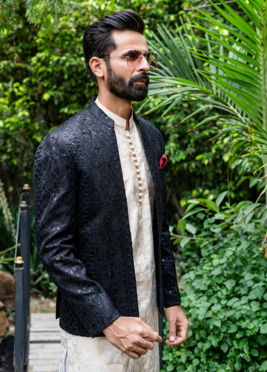 Zarrar by Edge Republic Mens RTW Embroidered Blended Cotton 3 Piece Suit Prince Coat ER 2089 Festive Collection