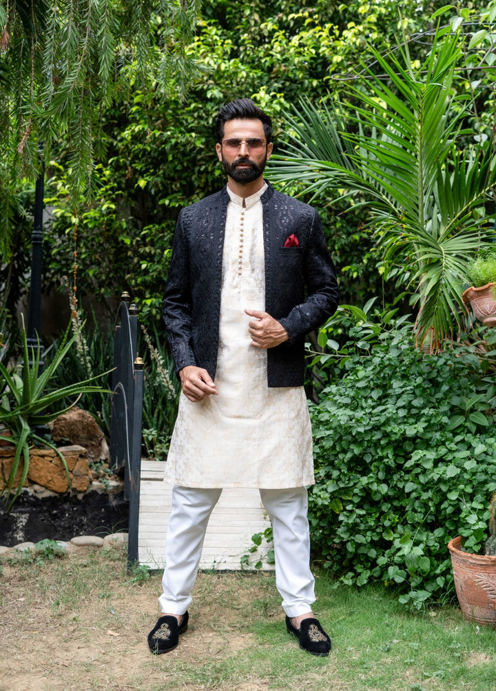 Zarrar by Edge Republic Mens RTW Embroidered Blended Cotton 3 Piece Suit Prince Coat ER 2089 Festive Collection