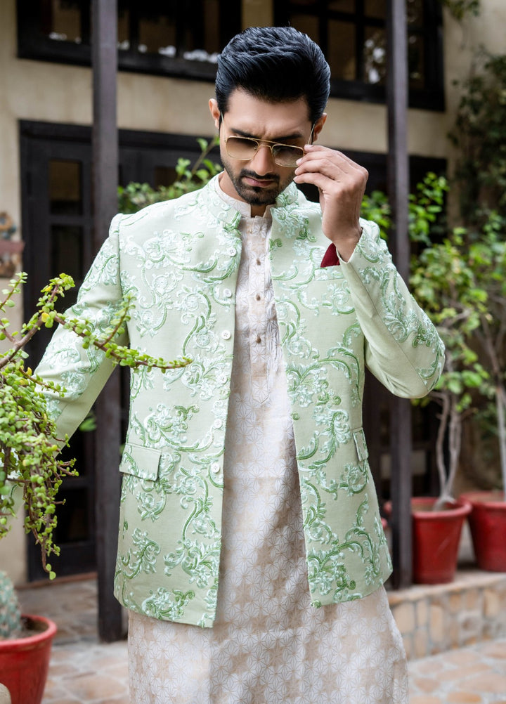 Zarrar by Edge Republic Mens RTW Embroidered Blended Cotton 3 Piece Suit Prince Coat ER 2077 Festive Collection