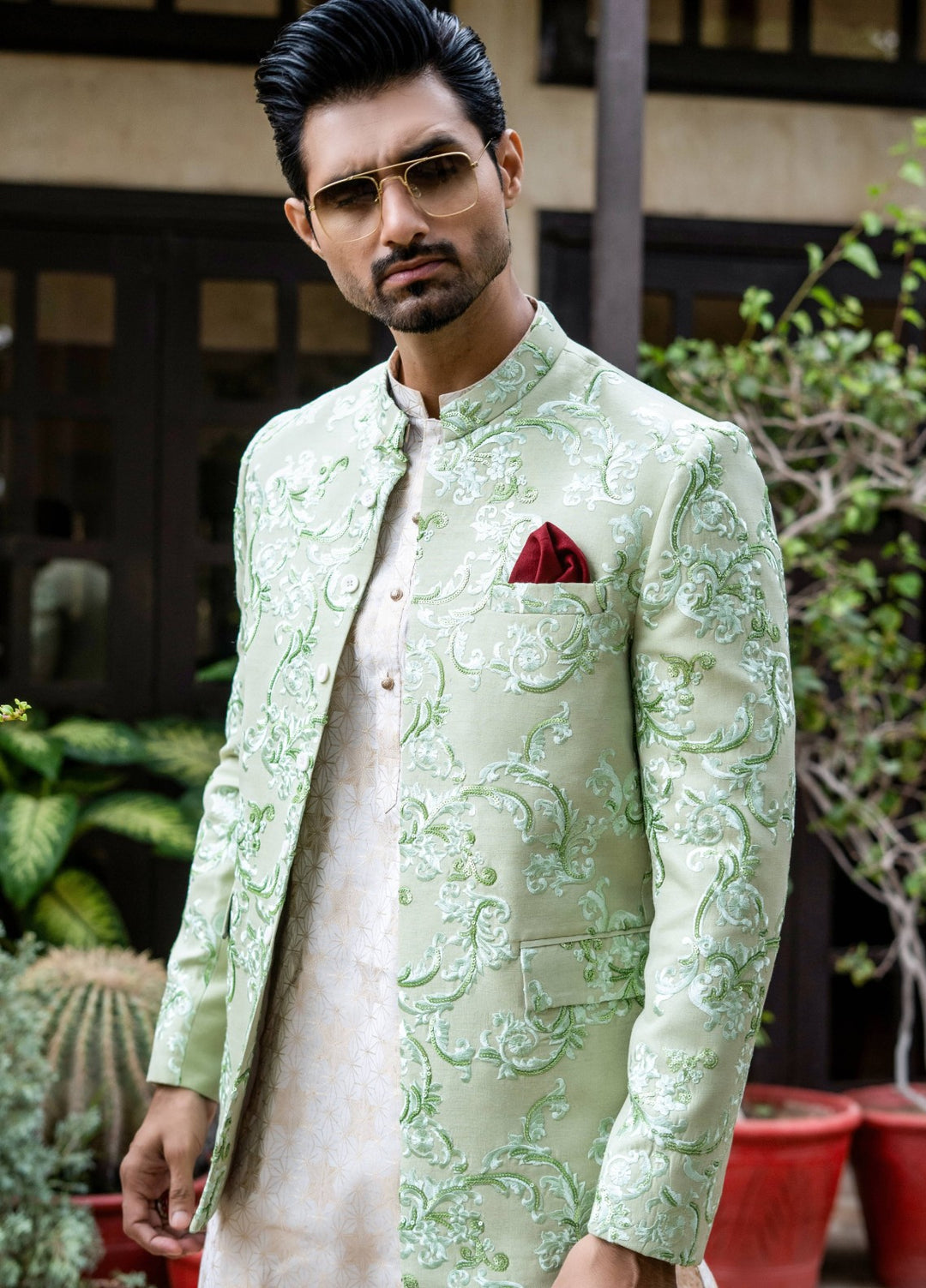 Zarrar by Edge Republic Mens RTW Embroidered Blended Cotton 3 Piece Suit Prince Coat ER 2077 Festive Collection