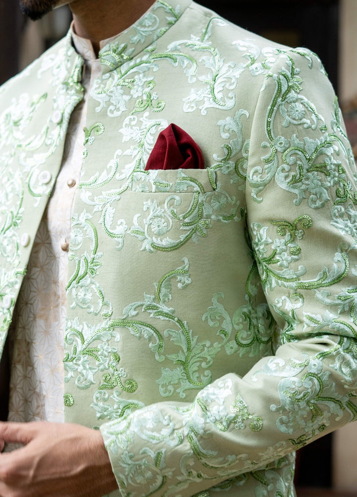 Zarrar by Edge Republic Mens RTW Embroidered Blended Cotton 3 Piece Suit Prince Coat ER 2077 Festive Collection