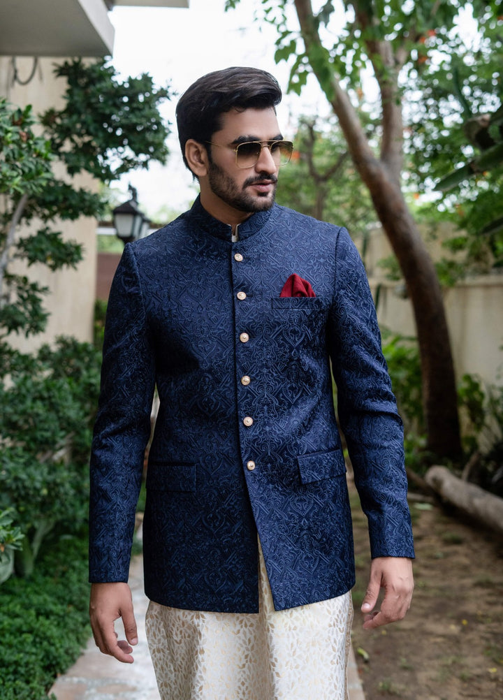 Zarrar by Edge Republic Mens RTW Embroidered Blended Cotton 3 Piece Suit Prince Coat ER 2082 Festive Collection