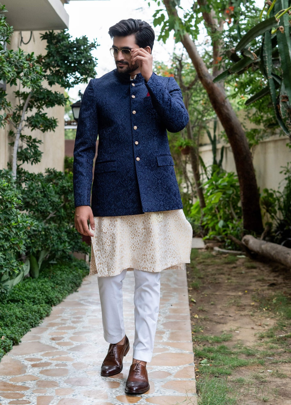 Zarrar by Edge Republic Mens RTW Embroidered Blended Cotton 3 Piece Suit Prince Coat ER 2082 Festive Collection