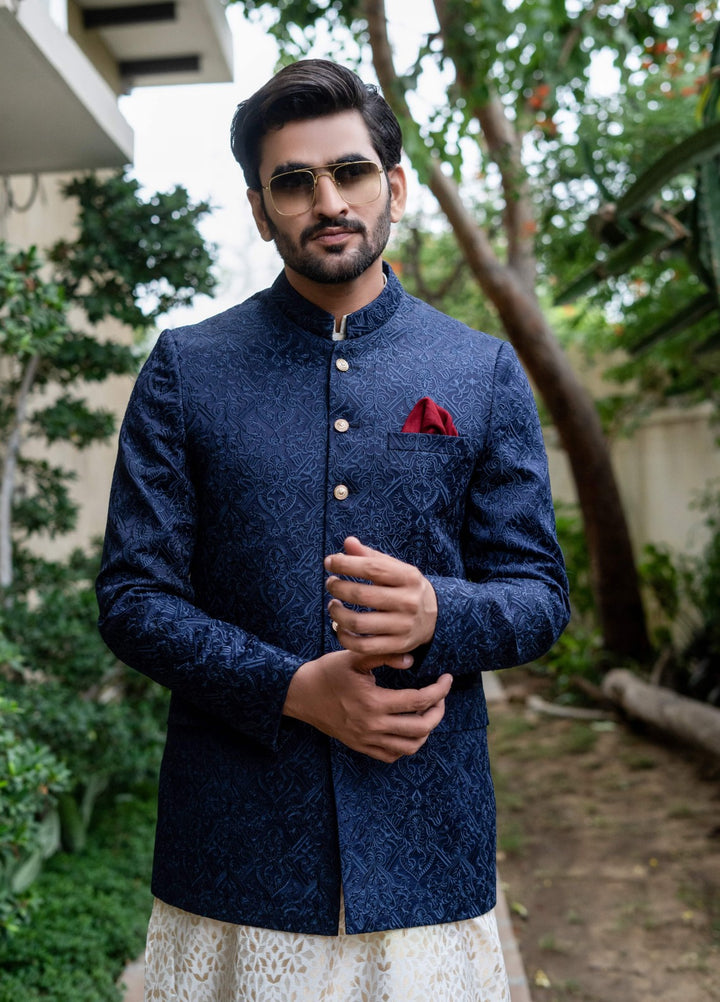 Zarrar by Edge Republic Mens RTW Embroidered Blended Cotton 3 Piece Suit Prince Coat ER 2082 Festive Collection